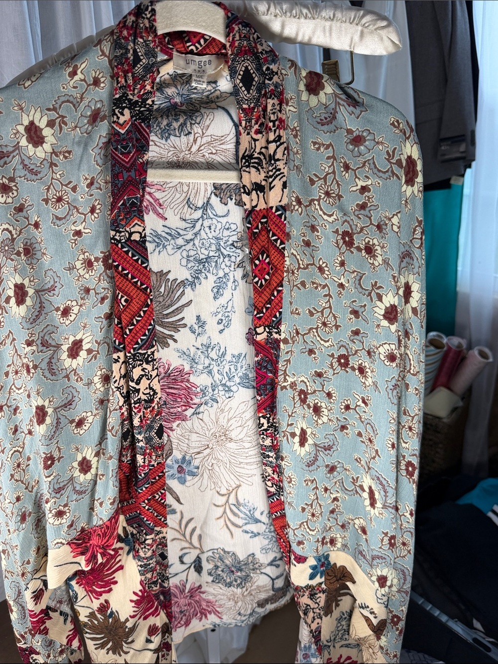 Umgee Multicolor Floral Mixed-Print Open Front Kimono